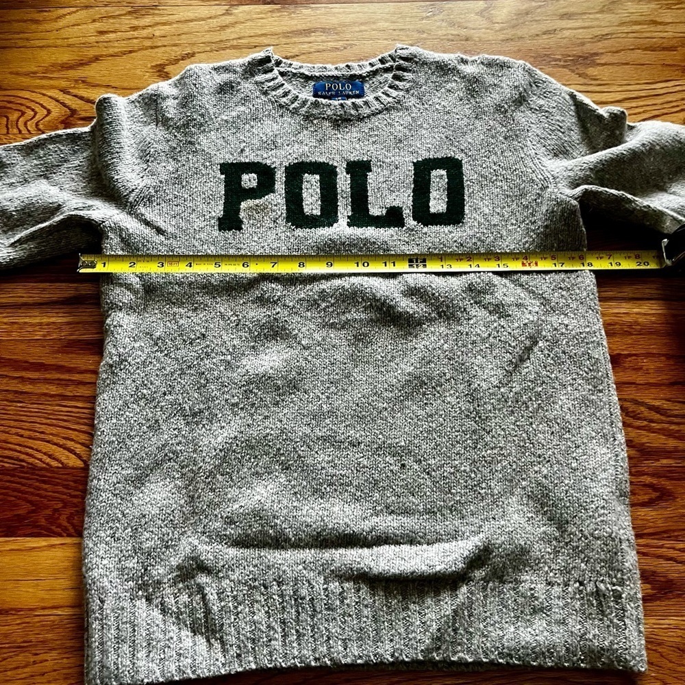 Polo RL sweater - Unisex Kids Large - Gray with Polo in hunter green - Picture 5 of 7